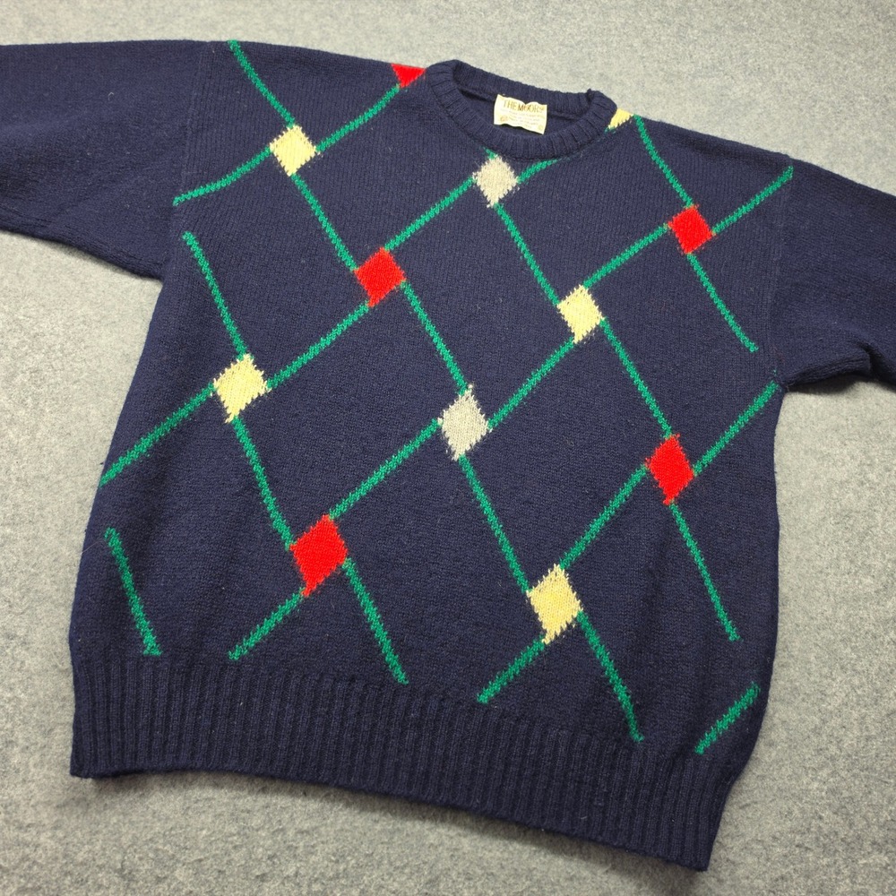 Lord Jeff The Moors Vintage Shetland Wool Argyle Sweater Navy Blue Mens L